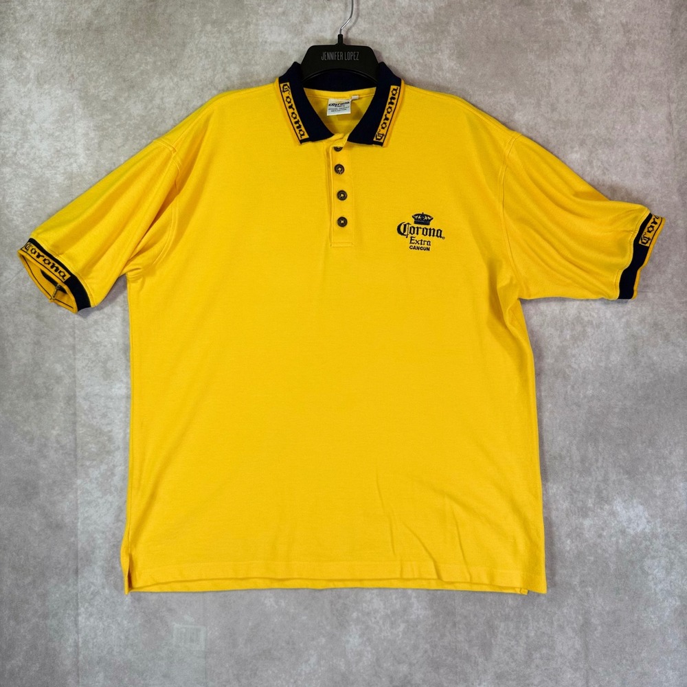 Corona Extra Polo Shirt Mens XXL Yellow Solid Cancun Embroidered Logo Cotton